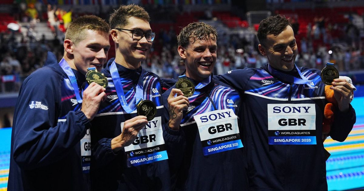 Great Britain won their first gold medal at the 2025 World Aquatics Championships in Singapore with victory in the men's 4x200m freestyle relay.  Olympic champions Matt Richards, James Guy, Jack McMillan and Duncan Scott triumphed in the final race of day six in six minutes and 59.84 seconds.