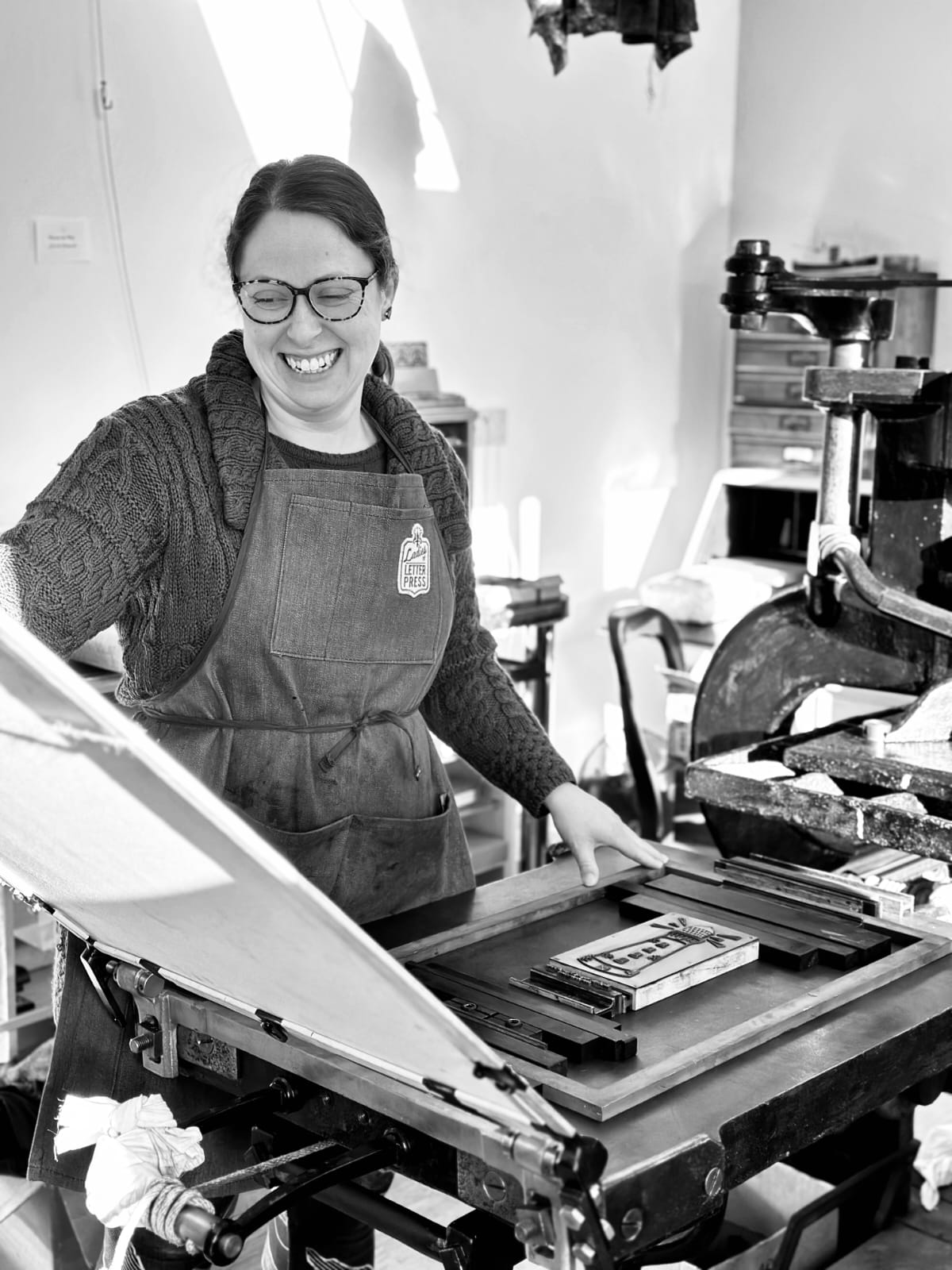 woman at print press