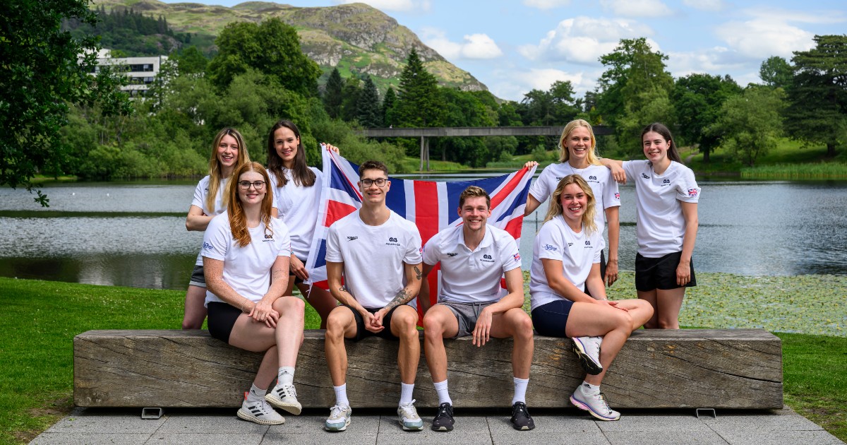 Aquatics GB swimmers from University of Stirling pictured in front of Loch.