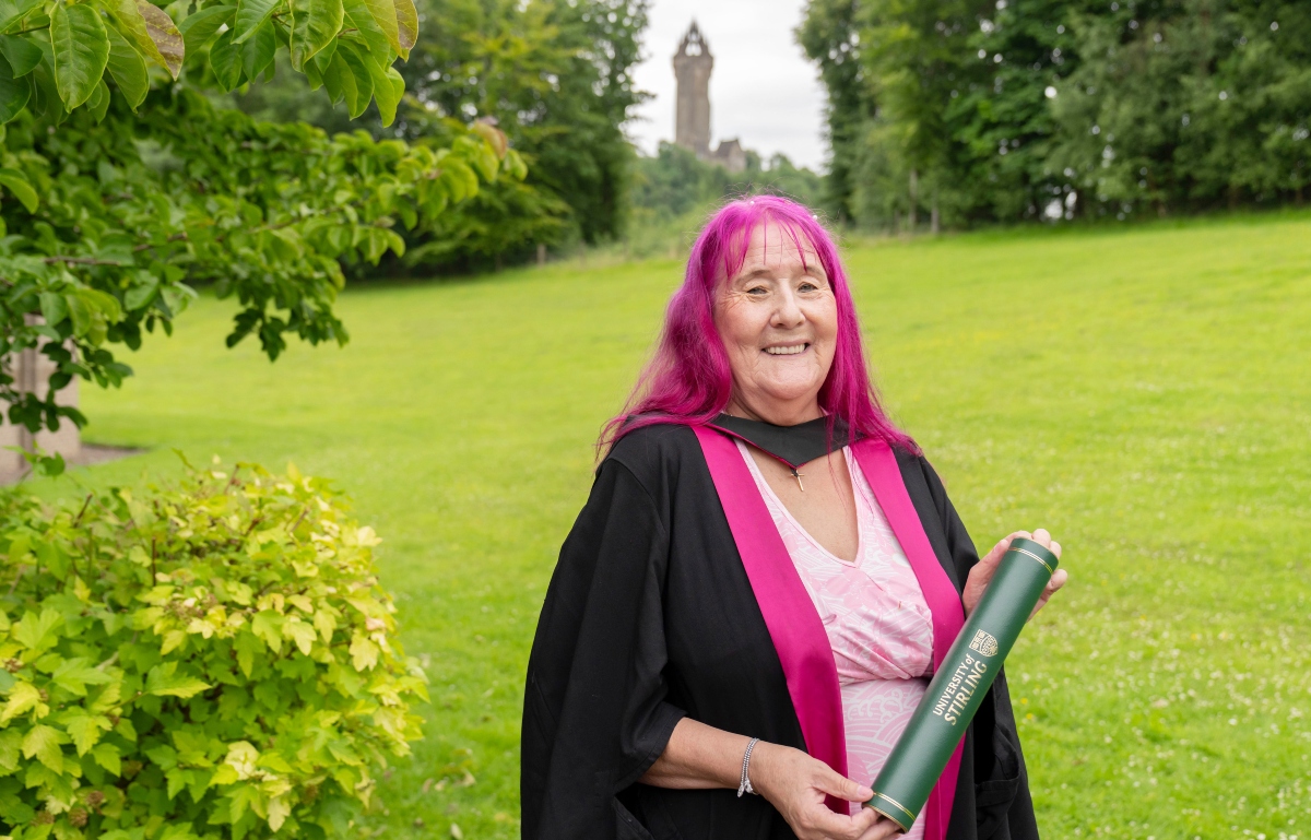Lynda Morrison photographed in front of the Wallace Monument.