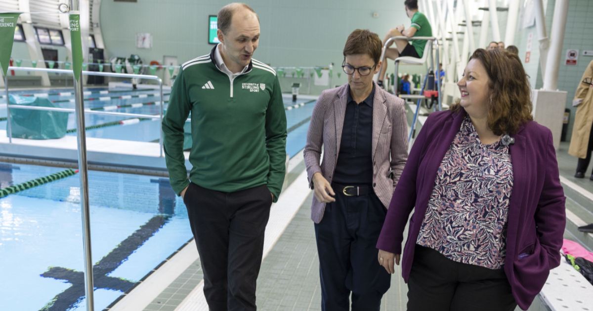 David Bond and Cathy Gallagher showcase University of Stirling Sport to Kirsty McNeill MP.