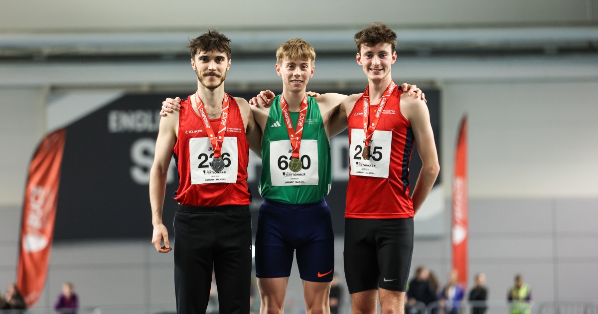 Ryan Martin with his medal, and the silver and bronze medallists.